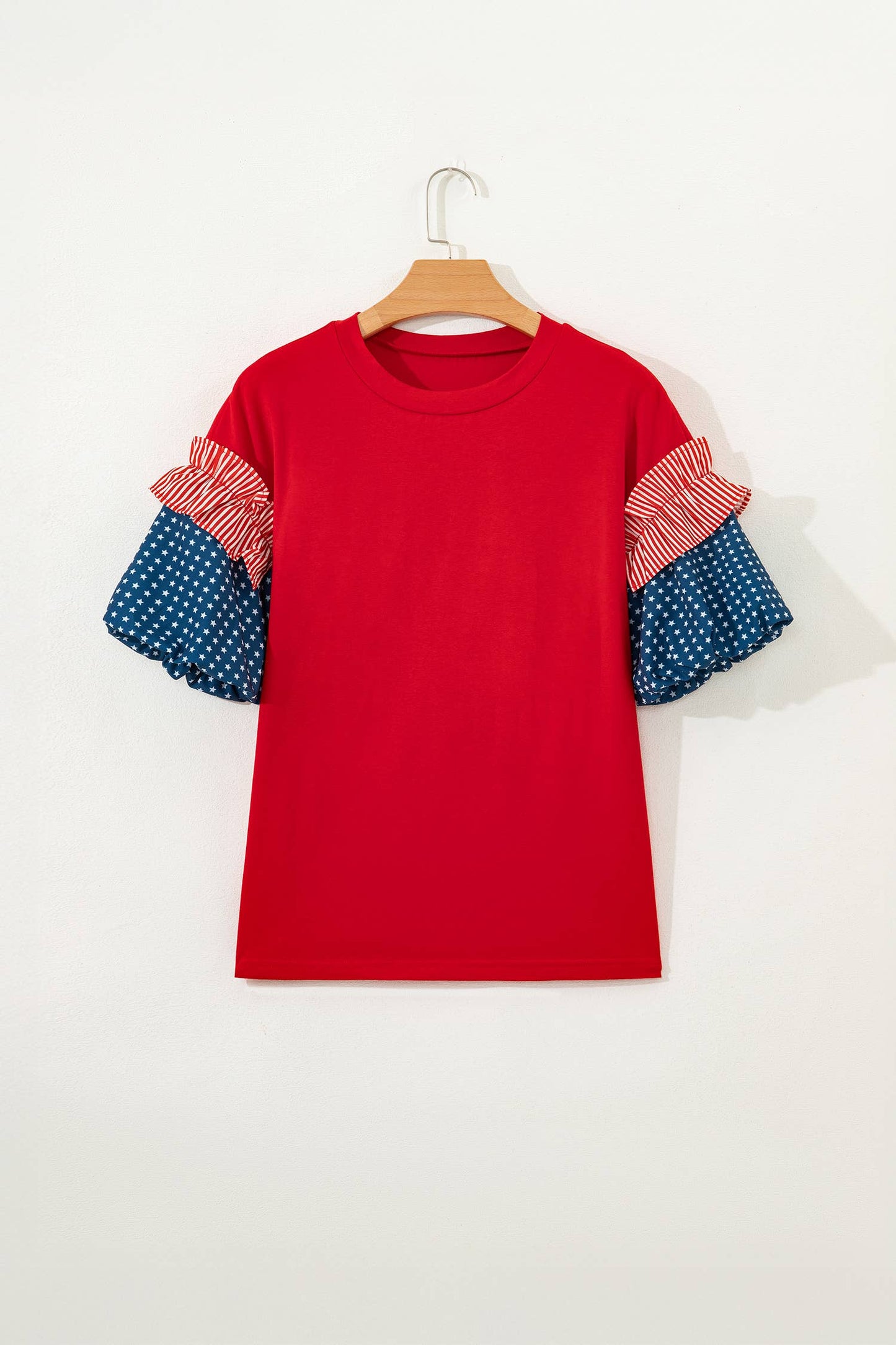 LDC 4th of July Stars Stripes Short Puff Sleeve Top| S-4X