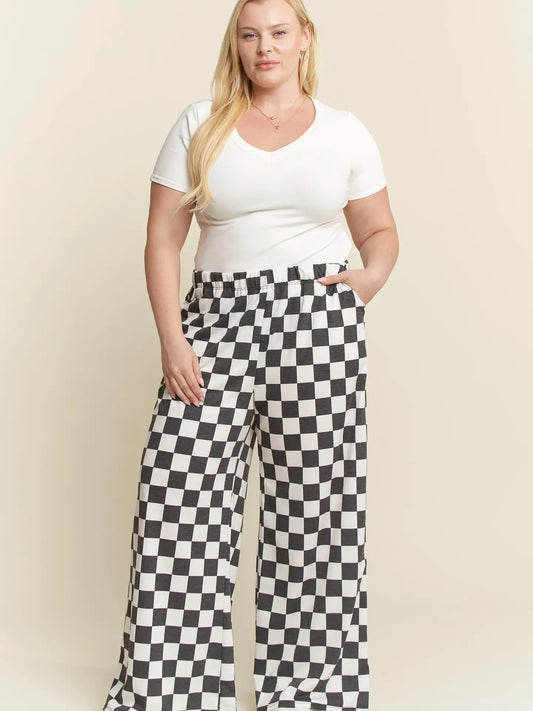 Plus Size High Waist Checkerd Straight Leg Knit Pants