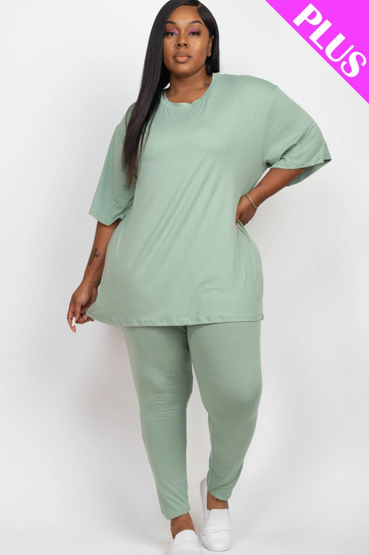 Plus Size Oversized T-Shirt & Leggings Set Green Bay