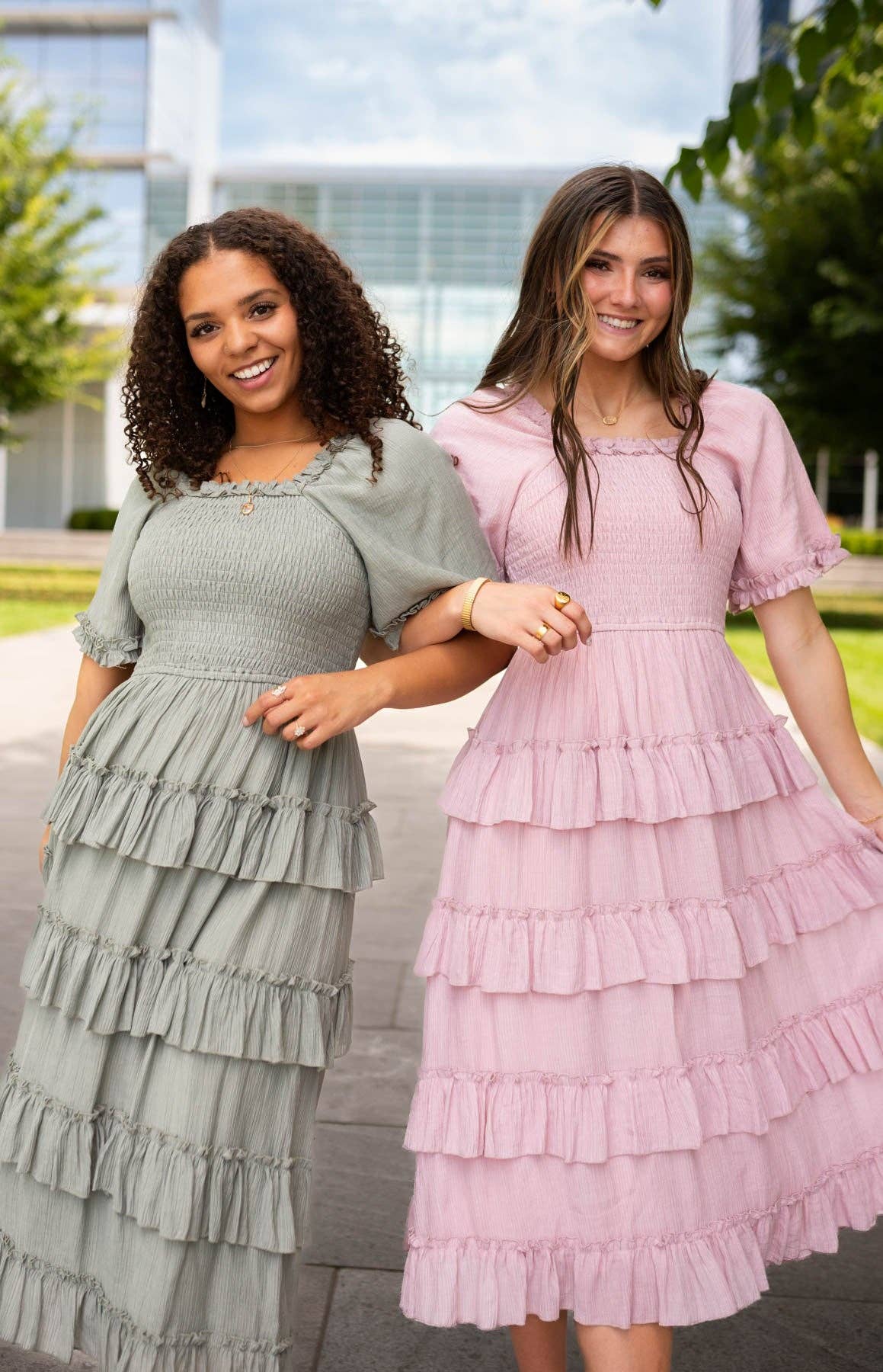 Korin Sage Ruffle Tiered Dress