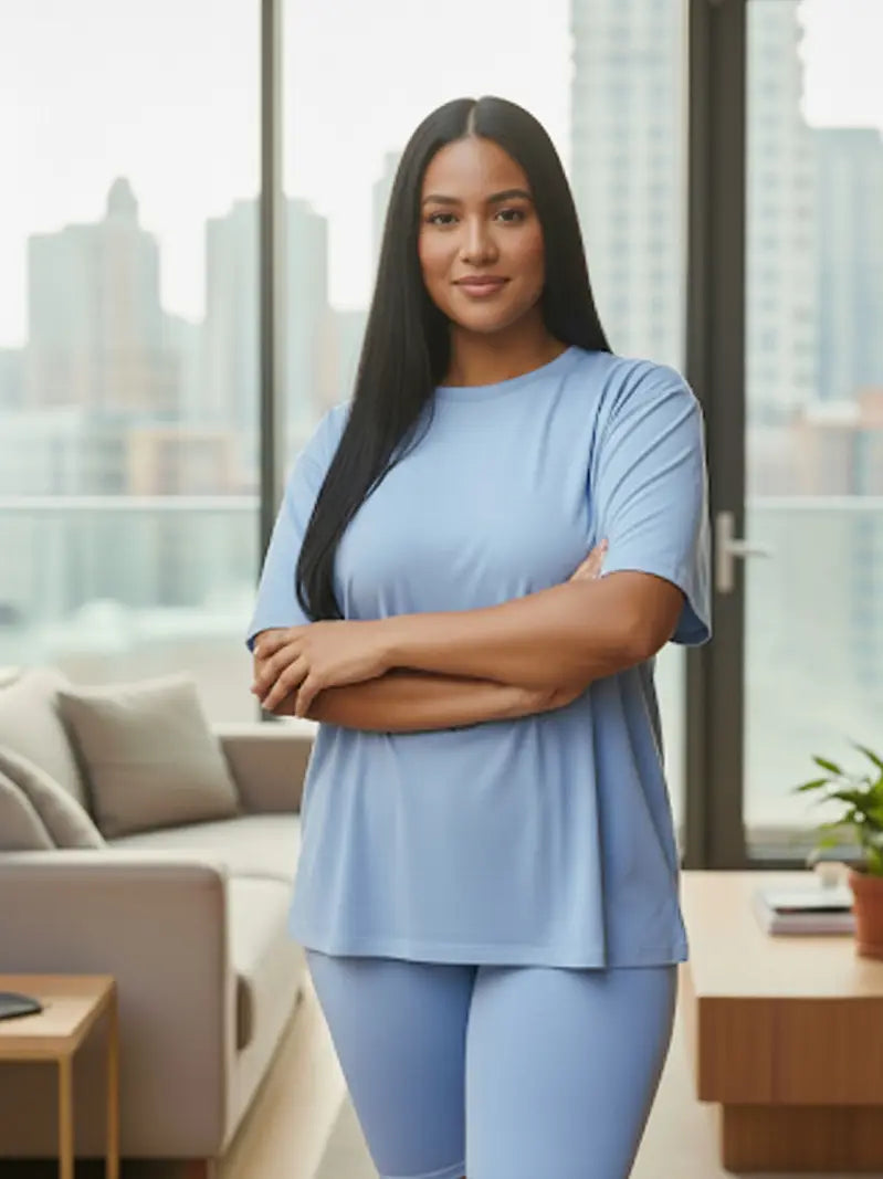 Plus Size Loose Fit Top & Bike Shorts Set --Cloud