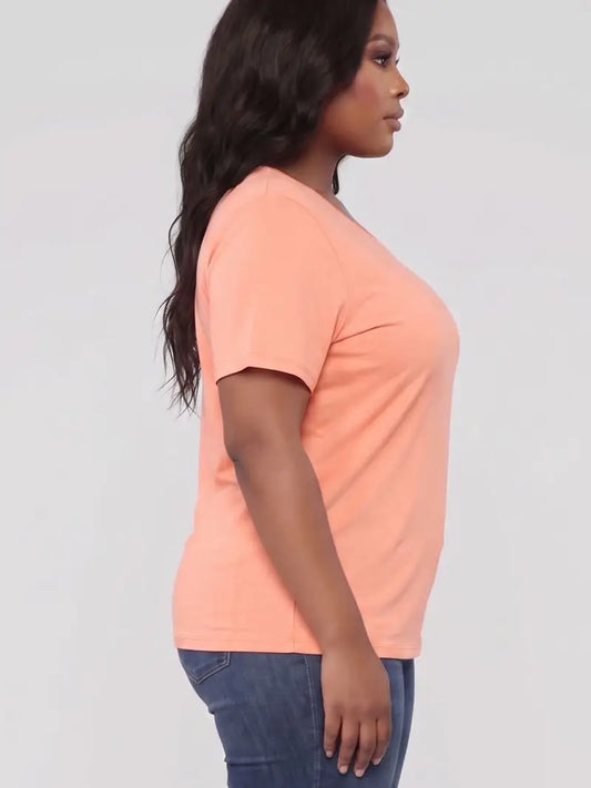 Plus Size Basic Short Sleeve T-Shirt- Flamingo