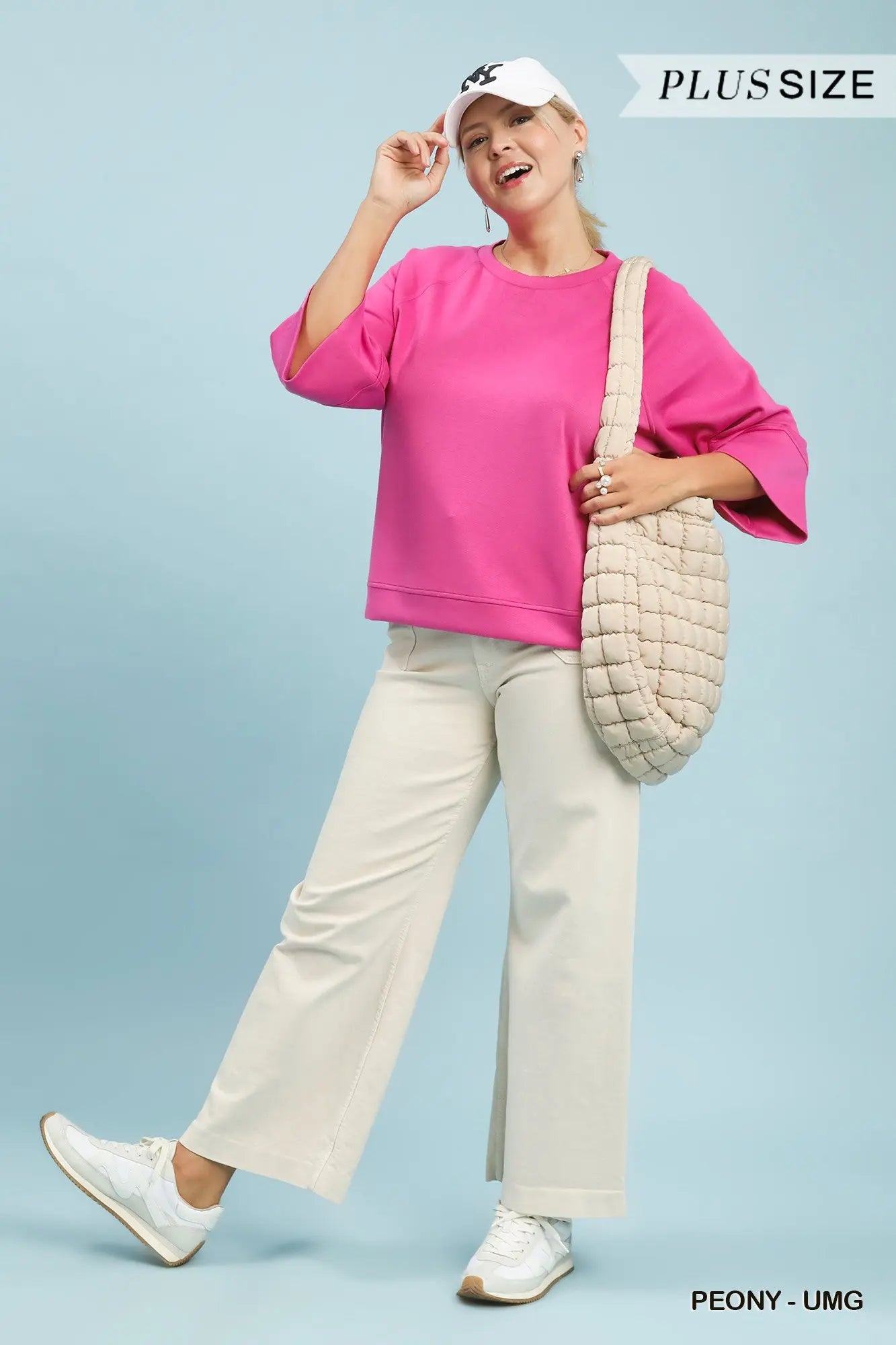 Umgee 3/4 Sleeved Raglan Sleeve Top Pink