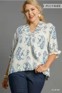 UMGEE Paisley Print V-Neck Top Blue Mix