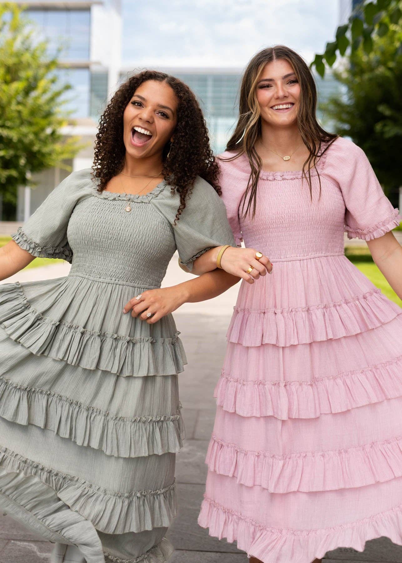 Korin Sage Ruffle Tiered Dress