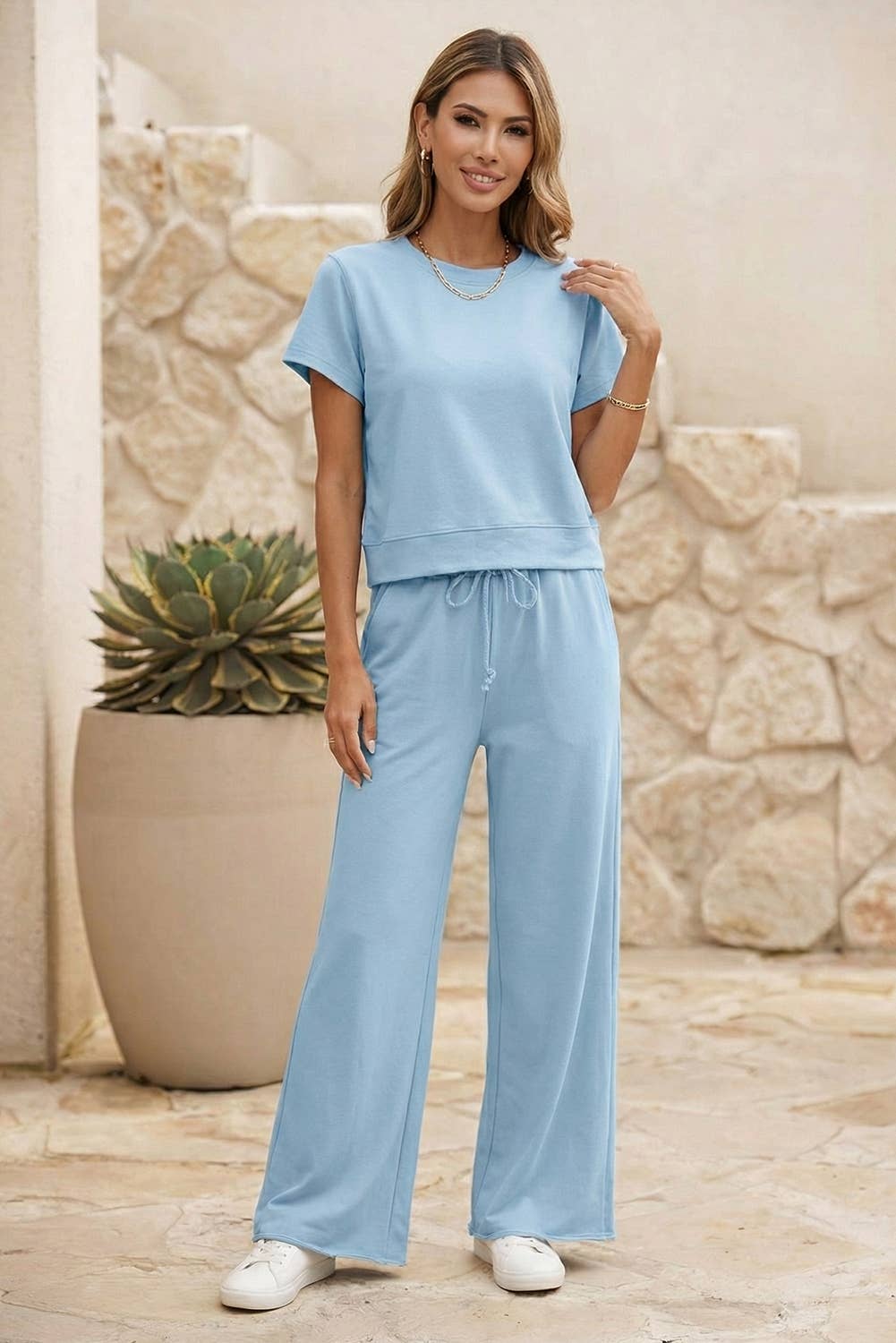 Color Spring Tee Drawstring Wide Leg Pants 2pcs Outfit| S-4X