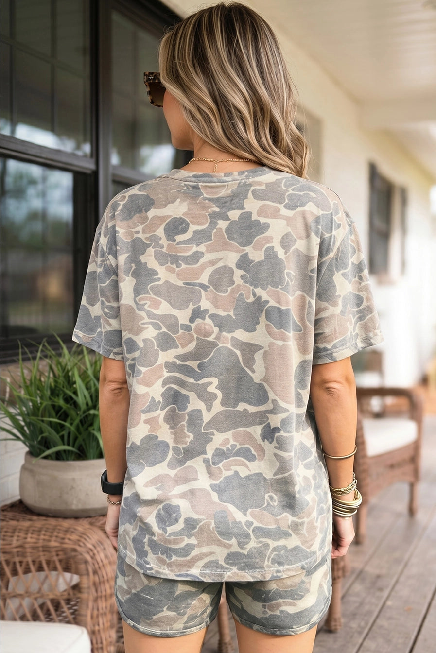 Camo Print Loose Fit 2pcs Shorts Set
