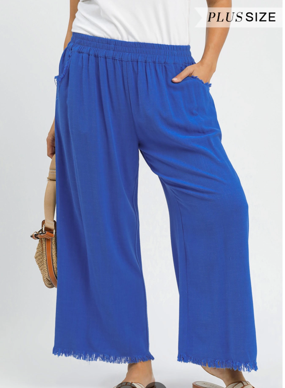 Frayed Hem Wide-Leg Pants