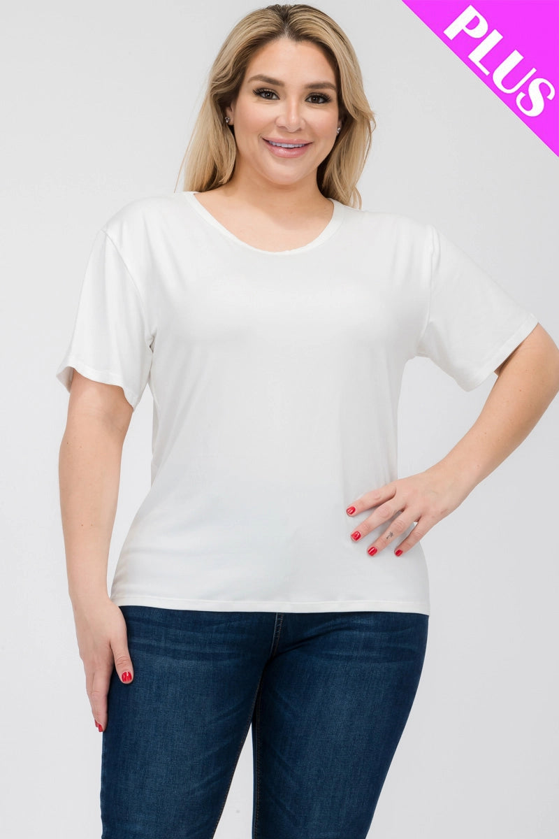 Plus Size Basic Short Sleeve T-Shirt-White