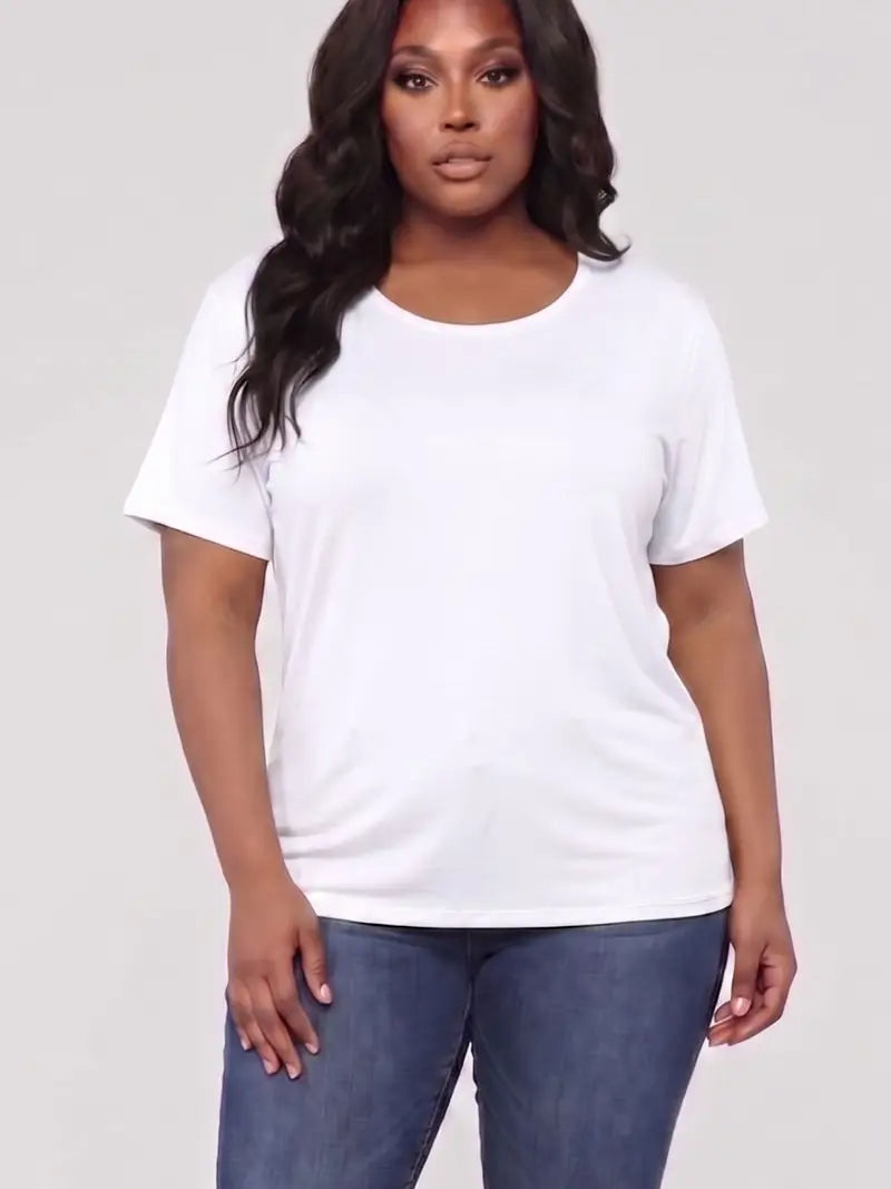 Plus Size Basic Short Sleeve T-Shirt-White