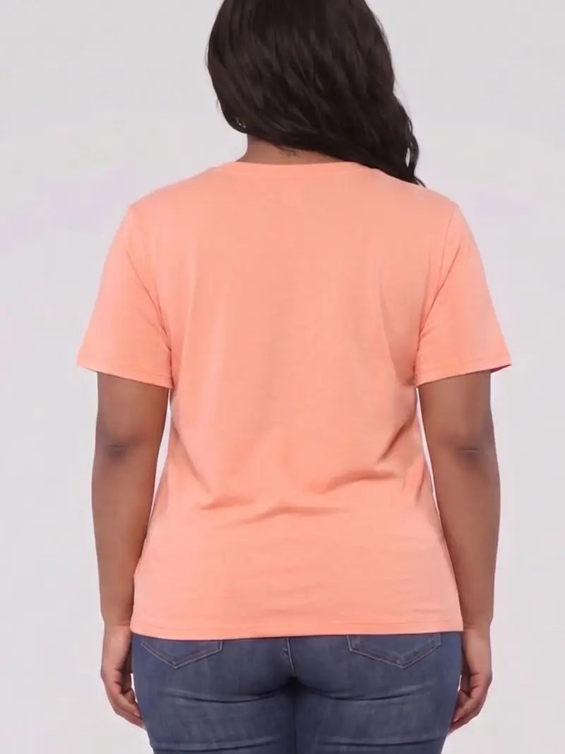 Plus Size Basic Short Sleeve T-Shirt- Flamingo