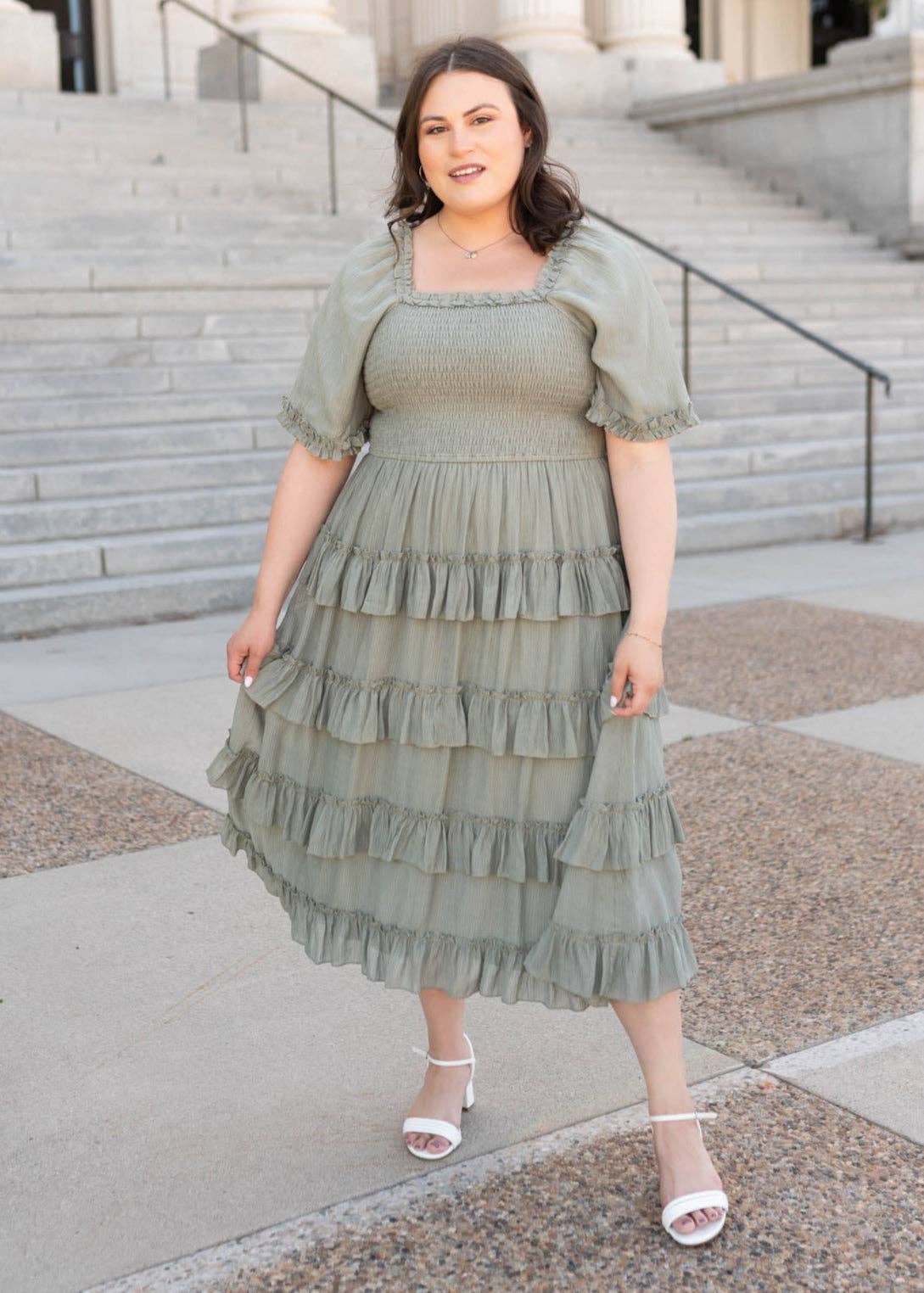 Korin Sage Ruffle Tiered Dress