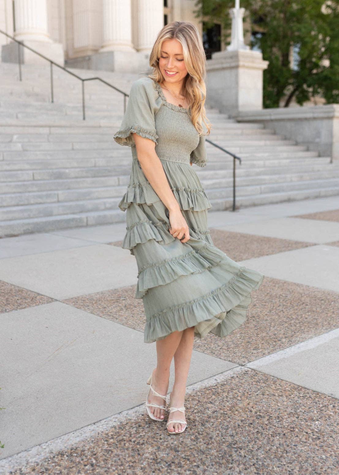 Korin Sage Ruffle Tiered Dress