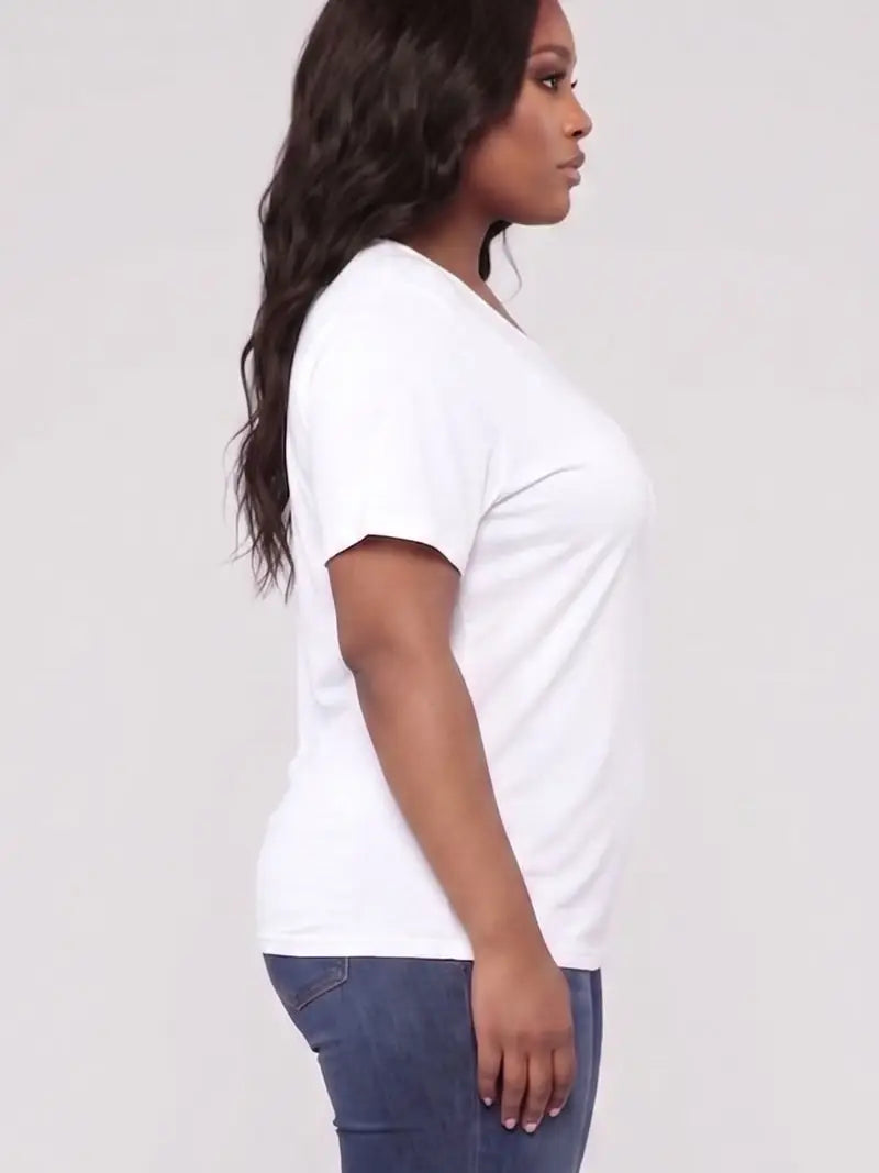 Plus Size Basic Short Sleeve T-Shirt-White